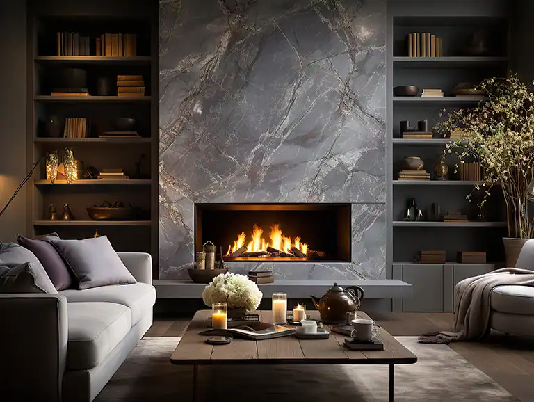 Ditco Ceramica Calacatta marble tiles in a modern living room design
